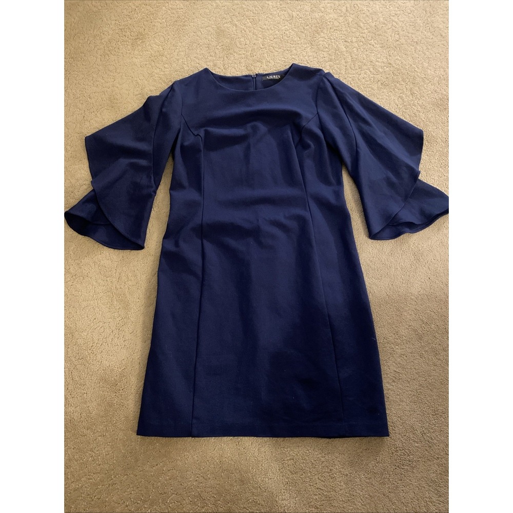 LAUREN RALPH LAUREN WOMEN'S BLACK LABEL NAVY‎ BLUE BELL SLEEVE DRESS SIZE 6